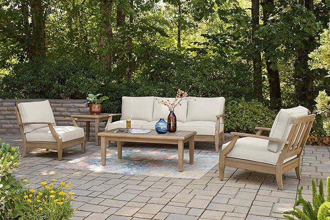 Signature Design by Ashley Outdoor Eucalyptus Carter Hall Patio Coffee Table, Beige