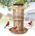 XDW-GIFTS Bird Feeder for Outdoors Solar Hanging Bird Feeder Bird House with Cardinal Feeder Large Capacity Metal Wild Bird Feeder for Garden Decor Unique Gifts & Patio Decor (Bronze, 10.5 INCH)
