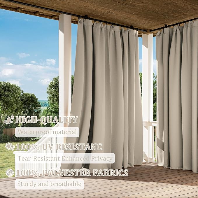 Gazebo Universal Replacement Privacy Curtain,12'×16' Gazebo Outdoor Waterproof Curtains, 4-Panels Sidewall Curtains with Double Zipper for Patio Canopy, Garden and Backyard (Curtain Only)