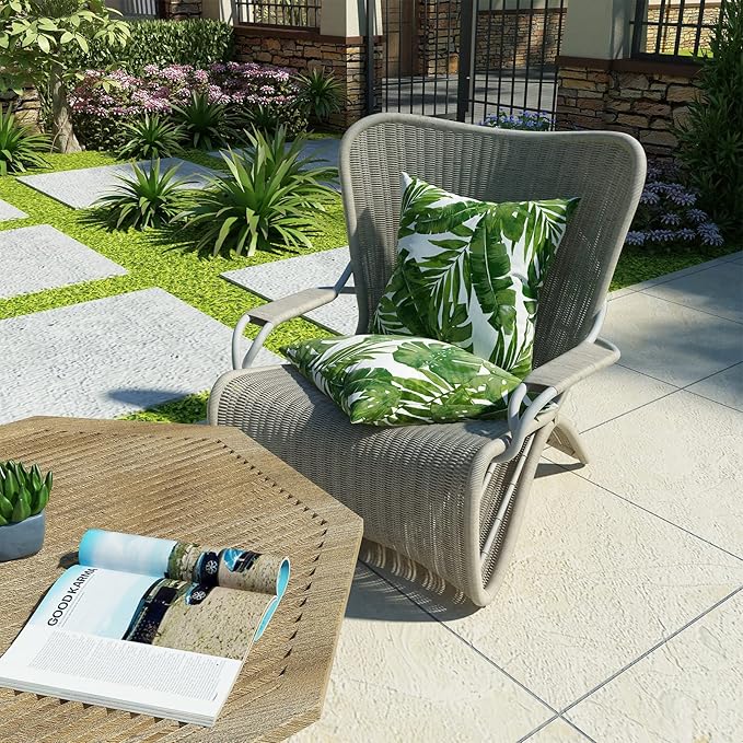 LVTXIII Outdoor Accent Patio Toss Pillow Covers, Covers ONLY Tropical Throw Pillow Case Sham, Square Cushion Covers for Indoor Outdoor Use 2 Pack, 18" x18" – Palm Green