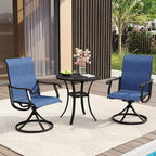 VICLLAX Patio Dining Set for 2, 3 Pieces Outdoor Furniture Includes 27.5" Small Round Patio Table and 2 Outdoor Swivel Chairs for Lawn Garden, Black Tabletop and Blue Fabric