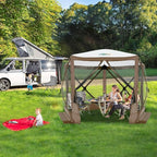 COBIZI 10x10ft Pop up Gazebo Screen House Tent for Camping, Pop-up Camping Canopy with Mesh Windows,Portable Outdoor Quick-Set Hub Tent with Carrying Bag&Ground Stakes,Brown(Upgraded 2.0)