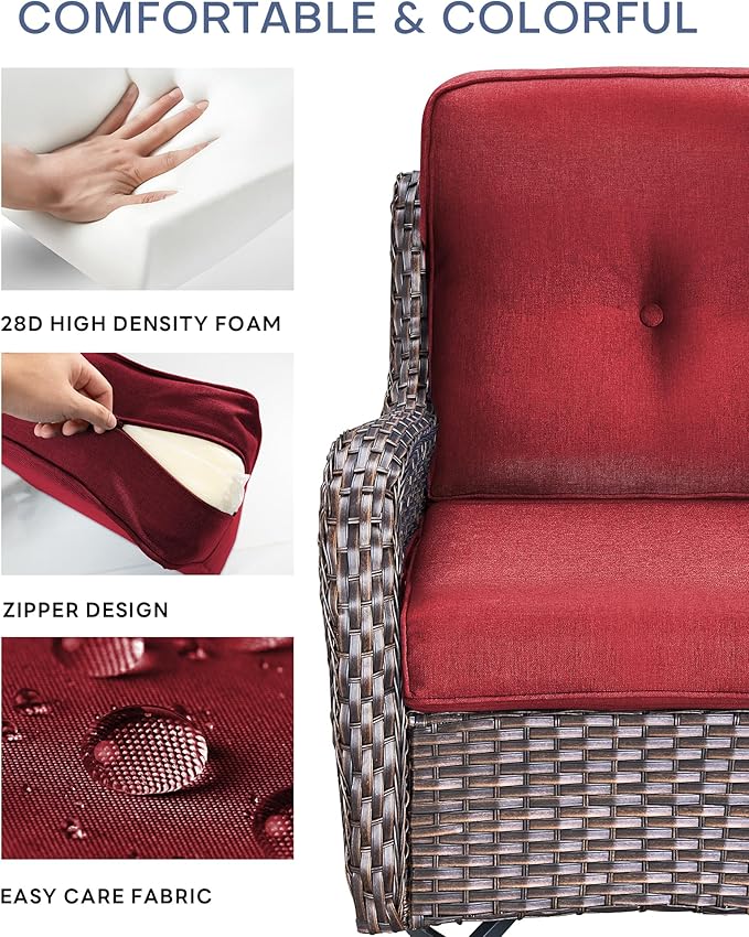 Pop 22x25/22x24 Outdoor Cushions for Patio 5 Piece Set - Set of 5 Water-Resistant Replacement Cushion for Wicker Dining Rocking Swivel Chairs Loveseat Couch Sectional Sofa - Red/Button