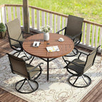 VICLLAX 5 Pieces Patio Dining Set for 4, Outdoor Furniture Set Includes 40.6" Square Outdoor Table and 4 Patio Swivel Chairs for Lawn Garden, Walnut Tabletop and Mixed Brown Fabric