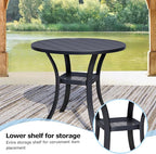 3 Pieces Round Dining Table Set for 2, Patio Dining Set Includes 2 Blue Stackable Patio Chairs and 27.6" Black Metal Round Table, Patio Furniture Sets with Sling Support for Outside, Garden