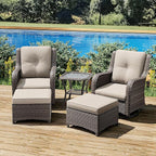 Joyside 5 Piece Outdoor Patio Furniture Set Wicker Conversation Bistro Set Swivel Rocking Chairs with Side Table and Ottomans for Backyard, Porch, Deck(Mixed Grey/Beige)