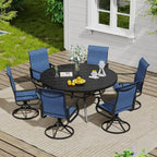 VICLLAX Outdoor Patio Round Dining Table, 50"x 50" Metal Slatted Round Tabletop with Adjustable Umbrella Hole for Deck Lawn Garden Backyard, Black