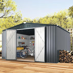 AECOJOY 10' x 12' Shed, Outdoor Storage Shed, Dark Grey Large 12x10 Sheds & Outdoor Storage Clearance with Lockable Doors, Utility and Tool Storage Garden Shed Backyard, Patio and Outside