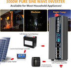 Pure Sine Wave Power Inverter, 3000W 12V DC to 110V/120V AC, Peak 6000W - Remote Control, 4 AC Outlets, Dual USB, LED Display, Terminal Blocks for Truck/RV/Car/Solar