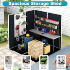 6x6 FT Plastic Outdoor Storage Shed, Resin Plastic Tool Shed with Lockable Doors & Peaked Roof, Garden Shed with Side Window & Floor, for Backyard Garden Patio Lawn, Dark Gray