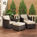 5 Pieces Patio Conversation Furniture Set - Swivel Chairs with Ottomans Set of 2, 1 Side Table, Outdoor Wicker Furniture Set with Washable Cushions for Porch, Balcony, Sunroom (Beige)