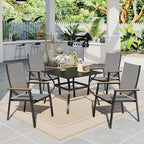 Sophia & William Patio Dining Set 5 Pieces, 4 Stackable Aluminum Textilene Dining Chairs with 37"x 37" Square Dining Table, Patio Table Chair Set for Outdoor Garden Lawn (Grey)