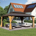 Domi 12' X 16' Wood Gazebo, Cedar Frame Hardtop Gazebo with Galvanized Steel Double Roof, Netting & Curtains, Patio Pergola Pavilion for Patio, Backyard, Deck, Lawns