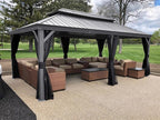 PURPLE LEAF 12' x 20' Permanent Hardtop Gazebo with Galvanized Steel Double Roof and Aluminum Frames Outdoor Large Pavilion Gazebo for Patio Deck Garden, Netting and Curtains Included, Light Grey