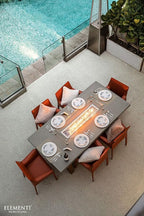 Elementi | Sonoma Gas Fire Pit Cast Concrete Rectangular Dining Fire Table, Outdoor Fire Pit Electronic Ignition | Canvas Cover, Lava Rock Included | Natural Gas