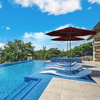 Midtown Umbrellas The Wooden 9 Feet Patio Umbrella With Sunbrella Burgundy Acrylic Fabric - Aluminum Frame Market Umbrella For Backyard, Deck, Garden, Pool - Wooden Pole