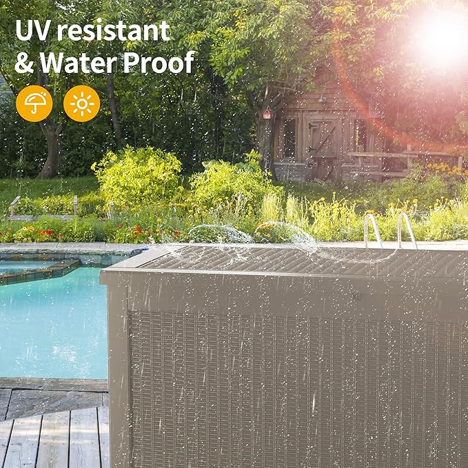 320GAL Brown High - End Wicker - Textured Outdoor Deck Box with Lock Hole - Waterproof, SGS - Certified UV Protection, Exquisite Storage for Luxury Patio Decor and Premium Outdoor Cushions