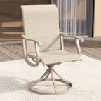 VICLLAX 7 Pieces Patio Dining Set for 6, Outdoor Furniture Set Includes 53" Outdoor Round Table and 6 Patio Swivel Chairs for Lawn Garden, Sandshell Color Tabletop and Fabric
