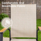 PHI VILLA Outdoor Stackable Chairs, Patio Chairs Set of 2, Light Weight Aluminum Frame with Textilene Fabric & Wood Armrest, High Back Deck Chairs for Poolside Lawn Garden, Beige