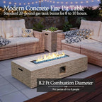 UPHA 56-inch Outdoor Propane Gas Fire Pit Table 50000 BTU Concrete Round FirePit for Outside Patio with Propane Tank Cover, Blue Glass Rocks, Rain Cover, Beige Texture