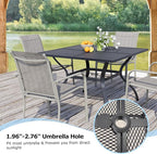 5 Pieces Sqaure Dining Table Set for 4, Patio Dining Set Includes 4 Grey Stackable Patio Chairs and 1 Black Mesh Square Table, Patio Furniture Sets with Sling Support for Outside, Garden