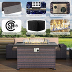 10 Pieces Outdoor Patio Furniture Set Outdoor Furniture Patio Sectional Sofa Conversation Sets w/ETL Approved 45" Gas Outdoor Fire Table & Coffee Table, Swivel Rocking Chair (Brown)