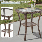 6 Pieces Patio Furniture Set Outdoor Sectional Sofa Couch with Rocking Swivel Chairs 5" Deep Seat Chairs, Modern Wicker Rattan Conversation Set, Blue/Brown Wicker