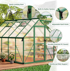 CABIHOME 8x10 FT Outdoor Greenhouse, Polycarbonate Greenhouse with Roof Vent and Ground Nails, Aluminum Large Walk-in Green House w/Lockable Push Door for Outside Garden Backyard (Green, 8x10 FT)