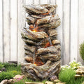 32" High Outdoor Water Fountain, 5-Tiers Cascading Rock Waterfall with LED Lights for Garden, Patio, Yard Decor, Soothing Tranquility for Any Outdoor Living Space