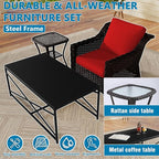 Vista Vibe 6 Pieces Outdoor Rattan Patio Conversation Furniture Set - 360 Degree Swivel Glider Rocker Chairs | Coffee Table | 2 Wicker Chairs, Washable Cushions, Terrace, Sunroom (Brown/Red)