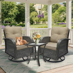 3 Pieces Patio Furniture Set, Outdoor Swivel Rocking Chair Set of 2 with Side Table - 360° Swivel, Thick Cushions, All-Weather Bistro Set for Deck, Porch, Pool(Brown, Grey Full-Weave Rattan)