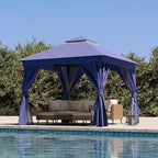 Outdoor Patio Gazebo 10FT, Heavy Duty Party Tent & Shelter with 2-Tier Roof and Expansion Bolts, Mosquito Nettings and Privacy Screens for Backyard, Garden, Poolside, Navy Blue