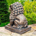 Zaer Ltd. Set of 2 Traditional Fu Dog Garden Statues, Chinese Guardian Lion Sculptures with Pedestals, Made with Magnesium-Cement (Aged Bronze)