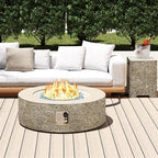 UPHA 42-inch Outdoor Propane Gas Fire Pit Table 50000 BTU Concrete Round FirePit for Outside Patio with Propane Tank Cover, Blue Glass Rocks, Rain Cover, Beige Texture