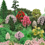 36 Pcs Mixed Model Trees with 40g Moss Pink and Green, Diorama Trees Grass Mini Fake Miniature Trees Moss for Building Model, Model Train Scenery, Natural Green Landscape, Railroad Scenery