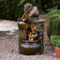 Merax 19.75" High Weather Resistant Floor Fountain with Light, 3 Tier Outdoor Fountain, Stacked Jar Design for Garden Patio Yard, Brown+Gray