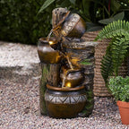 Merax 19.75" High Weather Resistant Floor Fountain with Light, 3 Tier Outdoor Fountain, Stacked Jar Design for Garden Patio Yard, Brown+Gray