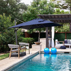 PURPLE LEAF 8' X 8' Patio Umbrella with Base for Pool 7' High Offset Outdoor Cantilever Umbrella Swimming Pool Umbrella with 360°Rotation for Poolside Navy Blue