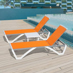 Domi Outdoor Lounge Chair Set of 3, Aluminum Patio Chaise Lounge with 5 Position Adjustable Backrest and Wheels, All Weather Reclining Chair for Patio, Yard, Balcony, Poolside (Orange)