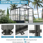 Domi 8x10FT Polycarbonate Greenhouse with Automatic Vent, Extra Tall 8FT Walk-in Aluminum Frame, Weather-Resistant Green House with Shelves & Hooks for Outdoor Garden, Backyard, Dark Grey