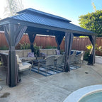 PURPLE LEAF 12' X 24' Large Gazebo with Galvanized Steel Double Roof Outdoor Patio Gazebo for Lawn and Garden Grey