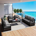 Outdoor Patio Furniture Set, 5-Piece Aluminum Patio Conversation Set All-Weather Metal Outdoor Sectional with 6 Inch Thick Cushions, Deep Setting for Garden, Outside and Porch