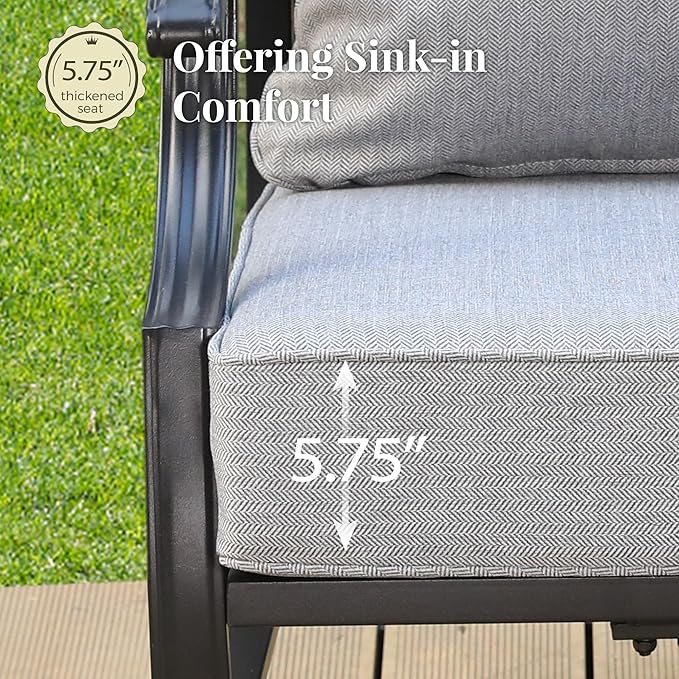 Patio Chairs Set of 2, High Back Outdoor Patio Metal Leg Chairs with 5.75" Thick Cushions for Bistro Balcony Porch Deck and Yard, Grey