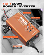 600W Power Inverter DC 12v to 110v AC Car Plug Adapter with [30W PD USB-C] & [18W QC USB-A] Fast Charging Ports, Dual AC Outlets, and Cigarette Lighter Socket for Vehicles