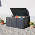 LANTRO JS Pool Storage Box 120 Gallon, Waterproof Deck Box, Resin Lid Metal Patio Storage Bin with Lockable, Dark Gray