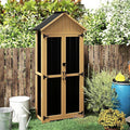 Outdoor Storage Cabinet with Shelf, Wood & Metal Storage Shed with Lockable Doors & Sloping Roof, Outdoor Cabinets for Patio Backyard, Garden Shed Tool Shed and Accessories, Brown