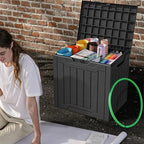 DWVO 30 Gallon Deck Box Outdoor Storage Box, Lockable Outside Storage Bin for Gardening Tools, Patio Cushions, Waterproof Resin (Black)