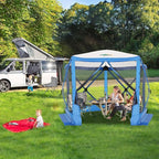 COBIZI 10x10ft Pop up Gazebo Screen House Tent for Camping, Pop-up Camping Canopy with Mesh Windows,Portable Outdoor Quick-Set Hub Tent with Carrying Bag&Ground Stakes,Blue(Upgraded 2.0)