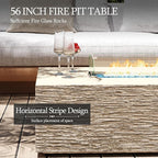 UPHA 56-inch Outdoor Propane Gas Fire Pit Table 50000 BTU Concrete Rectangle FirePit for Outside Patio with Propane Tank Cover, Wind Guad, Blue Glass Rocks, Rain Cover, Beige Texture