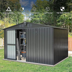 10x8ft Outdoor Storage Shed, Galvanized Steel Garden Shed with Sloping Roof, Lockable Double Doors and 32 Vents, Large Capacity Utility Tool Storage for Backyard Patio